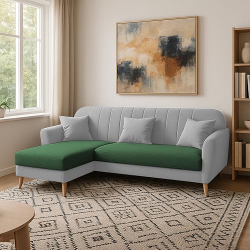 Image of Atticus LHS 4 Seater L Shape Sofa Set for Living Room (Green Grey Fabric) Premium Fabric Sofa Set