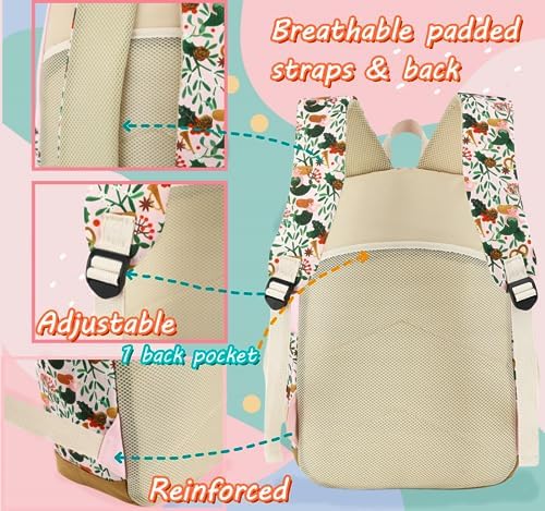 Leaper Floral Canvas School Backapck for Kids Girls Daypack Bookbag Lunch Bag Purse 3 in 1 Pink — view 4