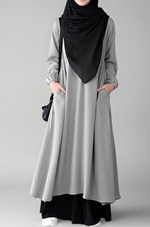 - Two Pieces Abaya Dress with Elasticated Sleeves made with Nida Matte Fabric - Knee length Burqa for Women and Girls