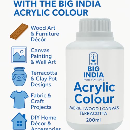 Image of Acrylic Colour white 200ml | Multi-Surface Paint for Metal, Wood, Canvas & Terracotta | Rich Pigment | Smooth Finish | Pure for Sure