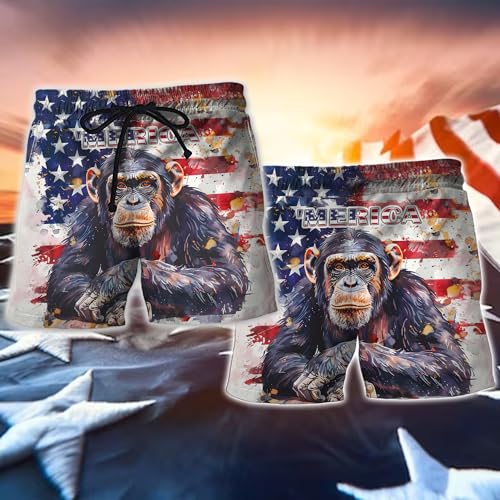 4th of July Men's Swim Trunks - Animal Lovers Hawaiian Shorts for Men, Men's Summer Bathing Shorts Set 412