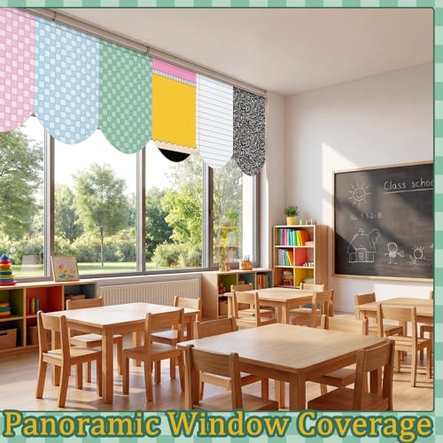 Batiyeer 6 Pcs 36" x 24" Classroom Curtains for Windows Back to School Playroom Valances Checkers Composition Book Pencil Window Curtains for First Day of School Classroom Teacher Student Room Decor - Image 5