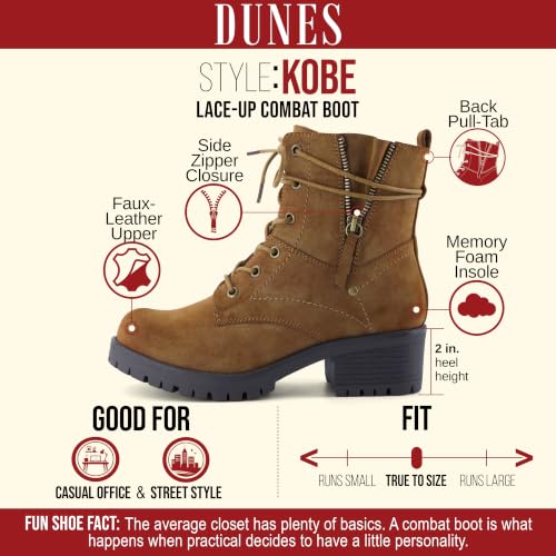 Image of Dunes Women's Kobe Heeled Combat Boots - Lace-Up with Side Zipper, Memory Foam Insoles, Faux Fur Lining, Vegan Nubuck Leather, Wide Widths Available