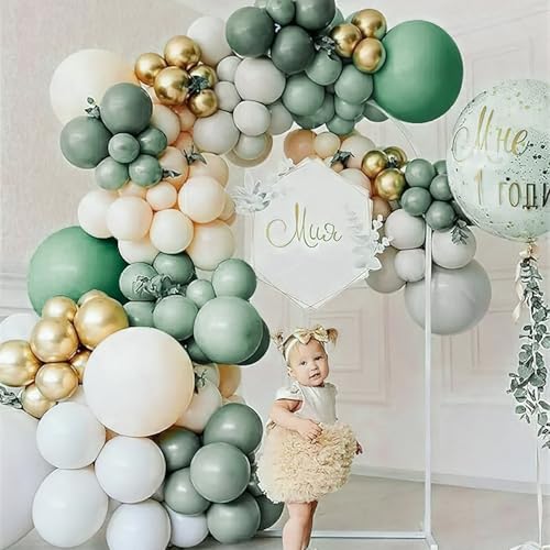 image for PartyWoo Dusty Green Balloons 100pcs Different Sizes Pack of 18 12 10 