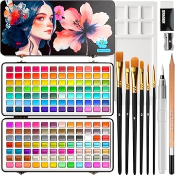 ARTISTRO Watercolour Paint Set -Portable Paint Kit with Palette and Brush Pens -Travel Water Colour Kit for Adults, Professionals, Kids -Art and Painting Supplies -Stocking Filler Idea -168-Colour Set