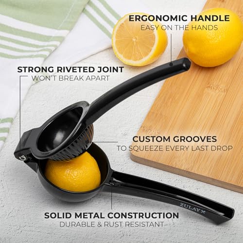 Image of Zulay Premium Quality Metal Lemon Squeezer, Citrus Juicer, Manual Press for Extracting the Most Juice Possible - Black