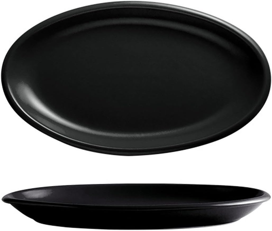 Oval glazed ceramic plate, hotel restaurant thickened home steamed fish plate - 14 inches - black