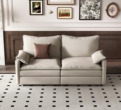 Image of Vesgantti 74 inch Modular Sectional Sofa, Comfy Cloud Couch with Movable Ottoman Deep Seat Modular Sofa, Sectional Couches for Living Room, Bedroom and Apartment, Corduroy Beige