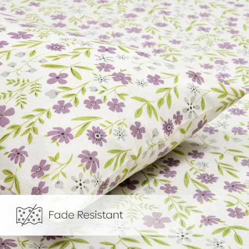 Image of Haus & Kinder Bedsheet for Single Bed Cotton, 58 x 98 Inches Single Bedsheet with 1 Pillow Cover, Pure Cotton 186 TC, Soft & Silk Bedsheet for Single Bed - Moonlit Lavender Garden
