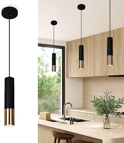 PUUPA Black and Gold Pendant Light Fixture, Modern Kitchen Island Light Fixture, Adjustable Focus Mini Pendant Light for Living Room Bedroom Bathroom (1 Pack)