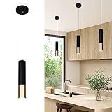 PUUPA Black and Gold Pendant Light Fixture, Modern Kitchen Island Light Fixture, Adjustable Focus Mi
