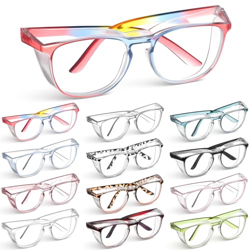 Hpmjz 12 Pack Safety Glasses Goggles Anti-Fog Protective Eyewear Stylish Clear Glasses Anti-Dust Glass Multiple Colors Cute Eyewear for Women and Men Nurses