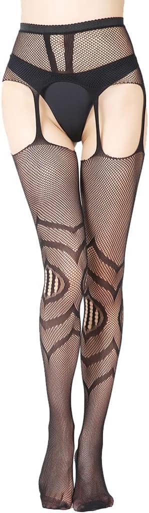 2 Pairs Black Suspender Stockings, Sexy Lingerie One-Piece Suspenders, Lace Stockings for Women