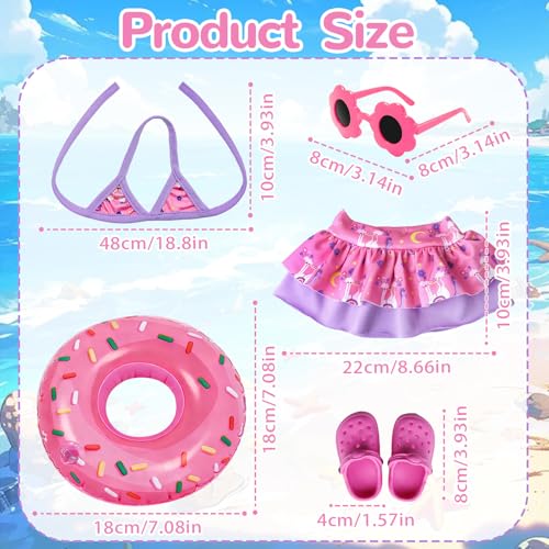 YAEGIMHT Baby Doll Swimming Clothes for 35-43cm Dolls, New Born Baby Doll Swimsuit with A Pony Top, Skirt, Glasses - Image 2