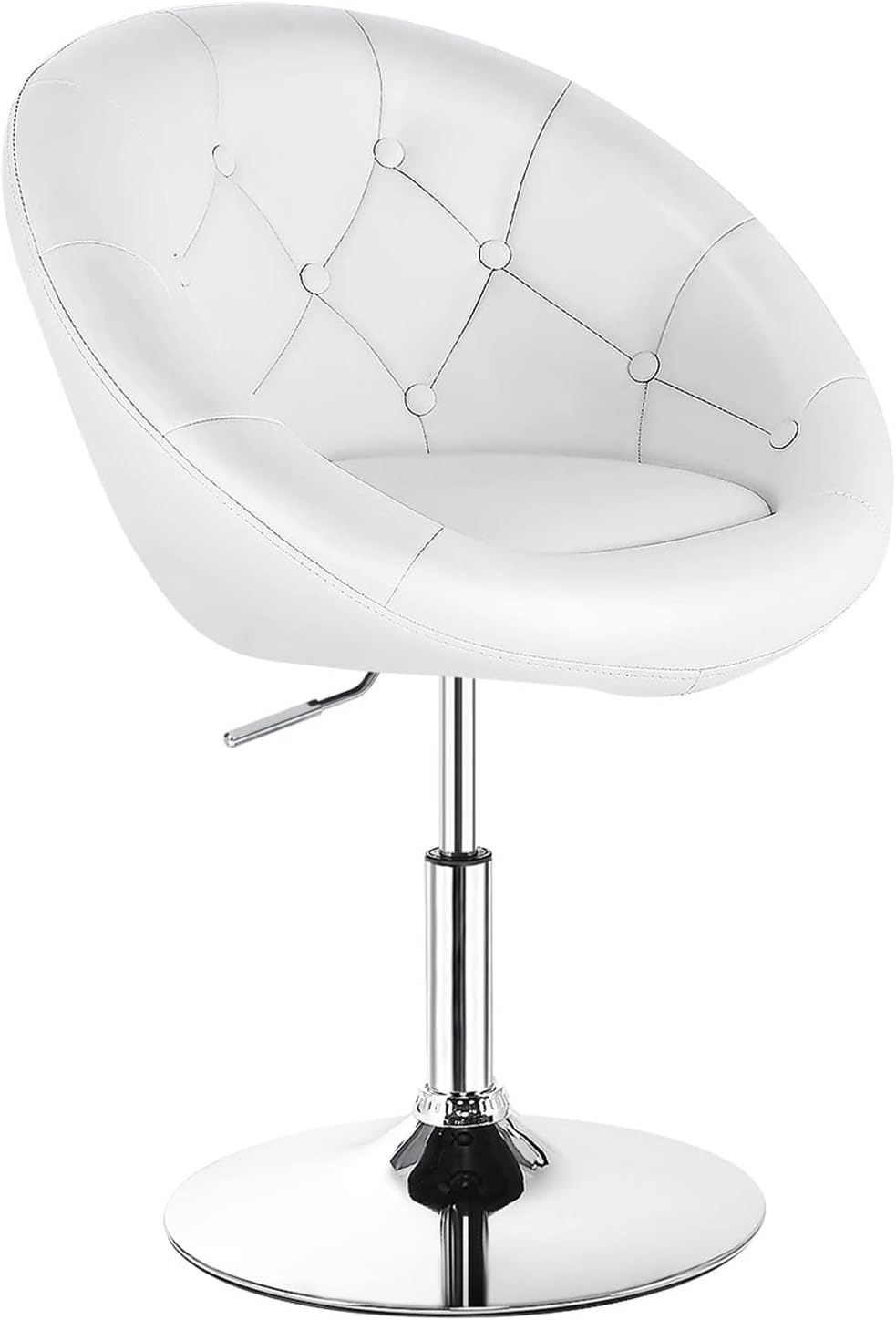 KOTEK Swivel Vanity Chair, Height Adjustable Swivel Accent Chair w/Chrome Frame, Modern Round Tufted Makeup Chair for Living Room, Bedroom, Lounge (1, White)