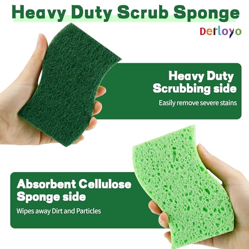 Image of 12 Count Heavy Duty Scrub Sponges,Long Lasting Cleaning Sponges for Cleaning Kitchen and Household, Dishes,Dual Sided Kitchen Sponges for Non-Coated Cookware-Green