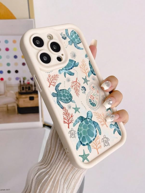 Image of COVERLY Sea Turtle Back Case Cover Compatible for iPhone 15 Pro Max | Hot 3D Turtle Painting Concave | 360 Camera Protection | Water Cute Soft Touch Liquid Silicone Fashion Phone Case (TPU | Beige)
