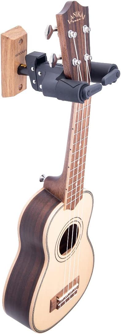 Hercules GSP38WB PLUS Auto Grip Guitar Hanger, Wood Base, Short Arm - 1 Pack Bundle with Strap, Picks, and Austin Bazaar Polishing Cloth
