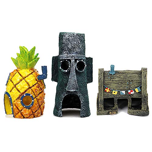 kathson Fish Hideout Squidward Aquarium Decorations Betta House Shrimp Shelter Beta Hiding Cave Fish Tank Resin Ornaments