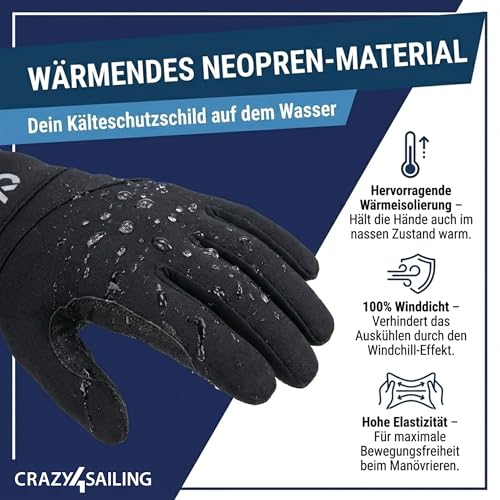 crazy4sailing Segelhandschuhe Herren & Damen Neopren S – Warme Vollfinger für Winter, Segeln, Kajak & SUP – Thermo Handschuh flexibel & rutschfest – Ideal für kalte Tage