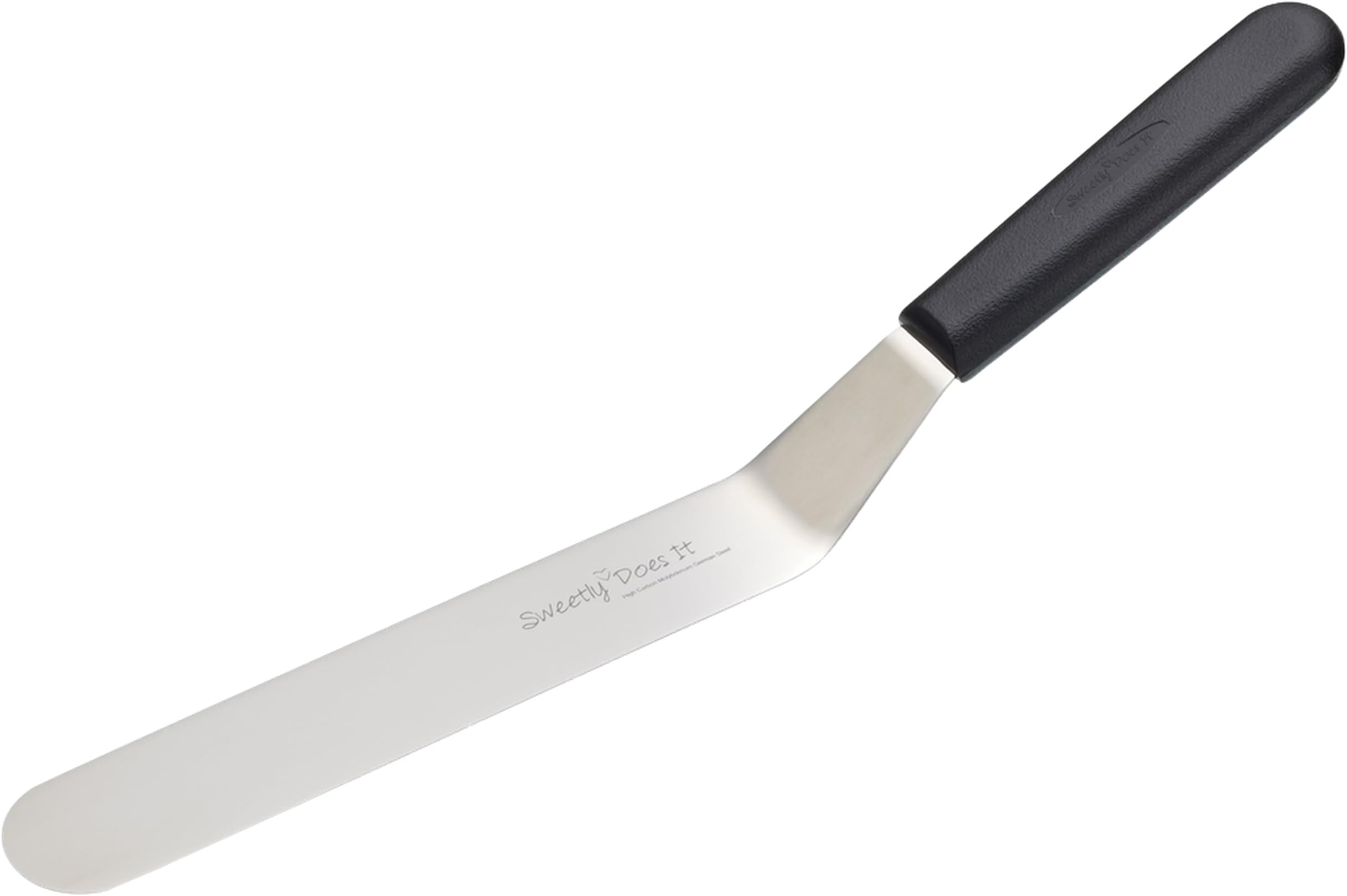 KitchenCraft Sweetly Does It Palette Knife/Icing Spatula with Angled Blade, Stainless Steel, 38 cm, Silver/Black