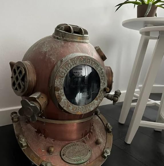 Rare Green Old Look Royal Navy Diving Helmet ~ Anchor Engineering Diving Helmet ~ Marine Rare Antique Old Divers Helmet Décor ~ Gift Item