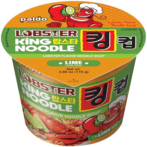 Paldo Fun & Yum Lime Lobster Instant Big Cup Noodles with Soup, Lime Lobster Seafood Flavor Based Broth, Best Oriental Style, Original Korean King Cup Ramyun 110g 3.88oz (Pack of 16)