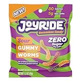 JOYRIDE Sugar-Free Sour Gummies - Keto Candy with Zero Sugar & 6g Net Carbs - Low Calorie Vegan Snack with No Sugar Alcohols (Sour Gummy Worms, 1.7oz (Pack of 8))