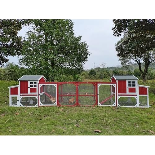Chicken Coop Mobile Wooden Hen House with Nesting Box,191" L Outdoor Chicken House with Wheels and Removable Tray,Fir Wood Chicken Tractor with 6 Vent