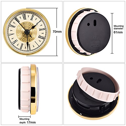 Hicarer 2.8 Inch/ 70 Mm Roman Numeral Clock Insert With Gold Trim, Quartz Movement #TOP2