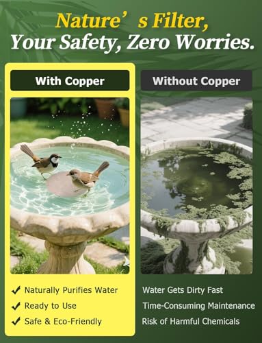 Image of Mellbree 2-Pack Bird Bath Copper Disc, 0.6mm Flower-Style Reinforced 99.99% Pure Copper Disk for Physical Safe Clean Water, Universal Compatible with Outdoor Birdbaths, Bowl (Flower)