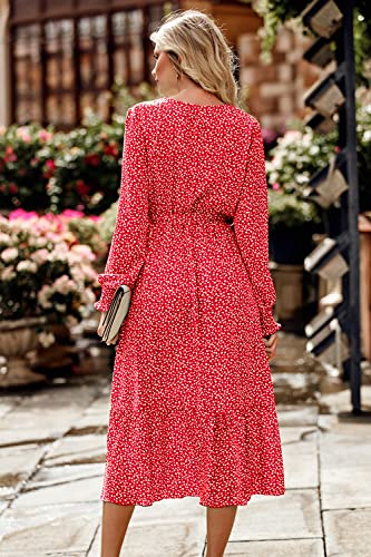 Image of PRETTYGARDEN Women's Floral Boho Dress Fall Long Sleeve Wrap V Neck Ruffle Flowy Maxi Spring Wedding Guest Vacation Dresses