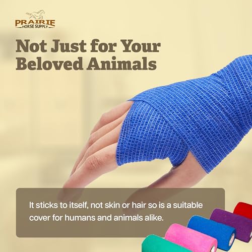 Image of Premium Bullk Self Adhesive Bandage Wrap - Non-Woven Elastic Cohesive Vet Tape for Wounds, Strains & Sprains - Athletic Tape & Self Adhering Bandage for Wounds, 6 Rolls, 4 Inch by Prairie Horse Supply