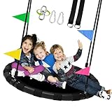 HeyZoo 48 Inch Saucer Swing for Kids & Adults, 900lbs Weight Capacity Heavy Duty Tree Swing Sets for Backyard with 2 Hanging Straps, Adjustable Ropes & Center Swivel Spinner, Gifts for Family, Black
