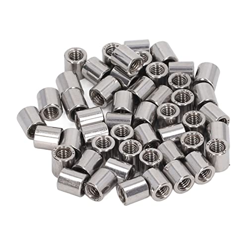 50 PCS M6 x 1.0 304 Stainless Steel Coupling Nuts, Female Threaded Connectors, Round Rod Joiner for Home, Mechanical Pipeline Ma