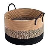 INDRESSME Wäschekorb Groß Geflochten Baumwolle Seil Korb mit Henkel Aufbewahrungskorb für Decken im Kinderzimmer Wäschekorb schwarz, D53 x H35 cm