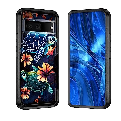 JHYYTUJTYP for Pixel 7A Case,[Military Grade Drop Tested] Heavy-Duty Tough Rugged Shockproof Protective Case for Google Pixel 7A 6.1",Sea Turtle with Flowers - image 1
