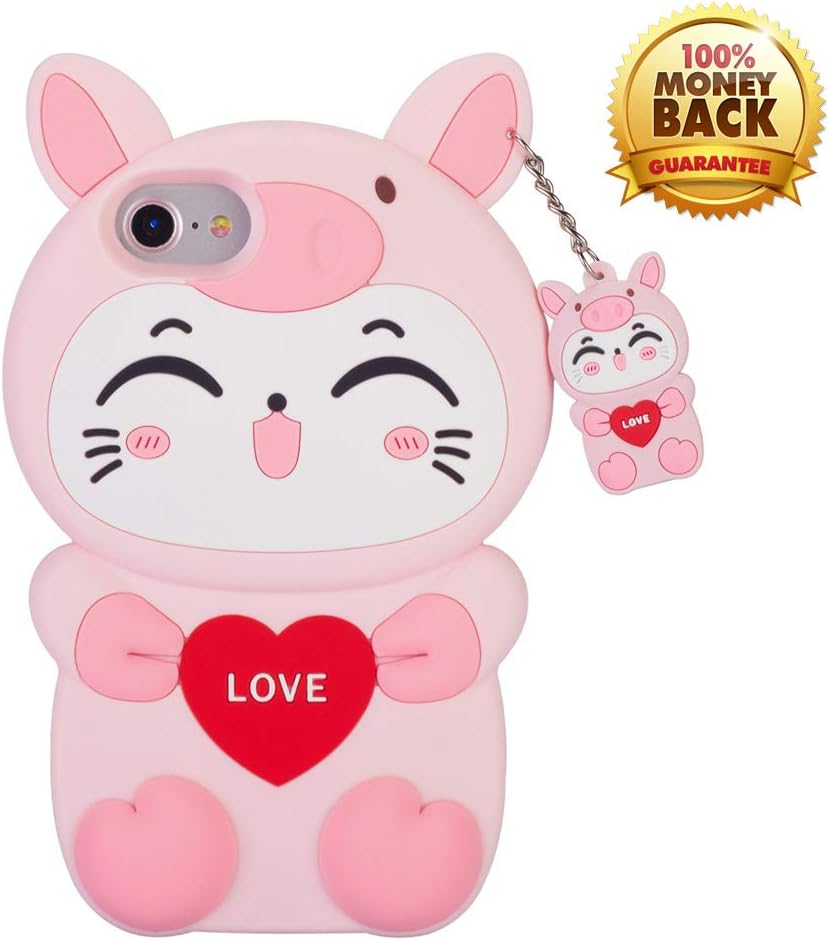 YINTRADE 3D Pink Cat Cartoon Case for iPhone 8/7/6S/6 (4.7"), Cute Kawaii Fashion Animals Soft Rubber Silicone Shockproof Drop Protection Skin Durable Bumper Case for Girls Kids Teens Ladies