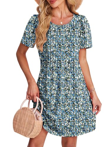 SAMPEEL Womens Pleated Front Summer Dresses Casual Short Sleeve T Shirts Dress with Pockets Vacation Beach Cover UP2