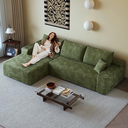 Image of 96 inch Sectional Couches for Living Room Cloud Couch Sofa with L-Shape Upholstered Boneless Couchs Modern Modular Sectional Couch with Chaise