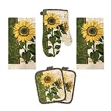Lobyn Value Packs Kitchen Towel 5 Piece Linen Set 2 Towels 2 Pot Holders 1 Oven Mitt (Sunflower 2)