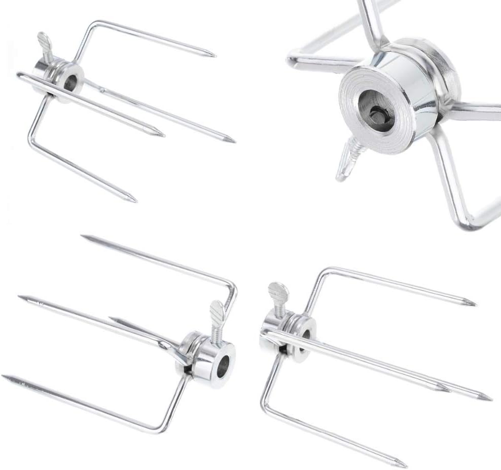 4 Pack Stainless Steel 304 Grill Rotisserie Meat Forks Set- Fits 5/16" Square and 3/8" Round Hexagon Spit Rods for rotisserie kit for Gas Charcoal Grill