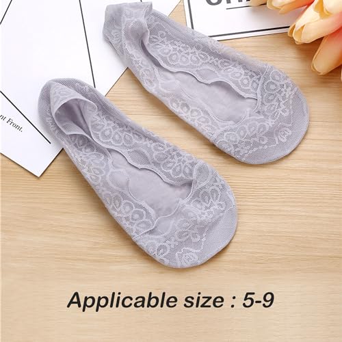 Image of 5 Pairs Low Cut Lace Socks - Ice Silk Thin No Show Non-Skid Boat Socks for Women & Girls