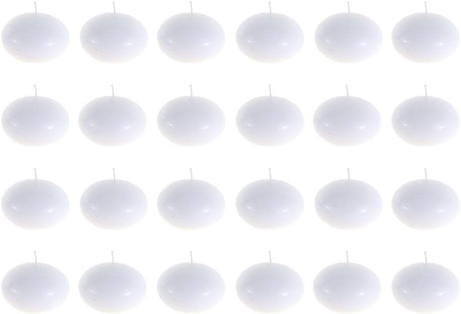 Mega Candles - Unscented 1.5" Floating Disc Candles - White, 2 Pack of 12, Set of 24