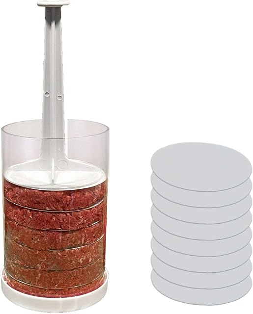Evelots Hamburger Press w/ 8 Divider Discs, Shape Perfect Burger Patties, White