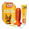 Natural Dog Treats Toothbrush Stick and Toothpaste Beef Flavor Dental Care Cleaning Set, 100% Natural Rubber Chew Toy for Dogs, Size Medium