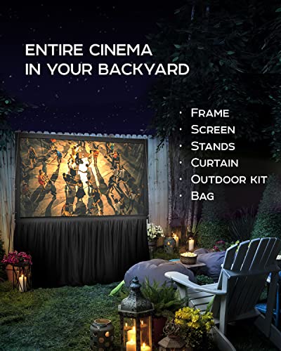 120 inch Outdoor Projector Screen and Stand or Wall Mount - 2 in 1 Indoor Outdoor Movie Screen - Premium Portable Projection Screen HD 16:9 - Large Metal Fast Foldable Fixed Frame - Theater Skirt - Thumbnail 2