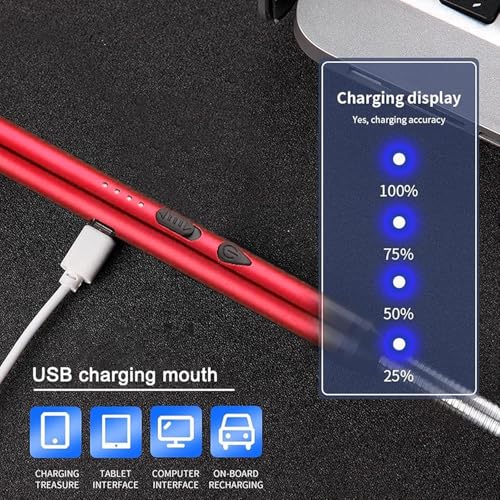 Image of Light Arc, Electric Lighter, USB Rechargeable Electric LED Display Stick Lighter with Long Flexible Neck Suitable for Kitchen, Lights, Gas Stoves, Barbecue (Red)
