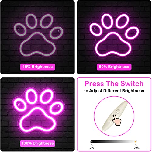 Image of Dog Paw Print Neon Light，Dimmer Dog Led Sign,9.8 * 8.6 Inch Paw Print Neon Sign for Wall Decor,USB Powered Dogs Neon Sign for Kids Bedroom Birthday Christmas Party Gifts(Pink)