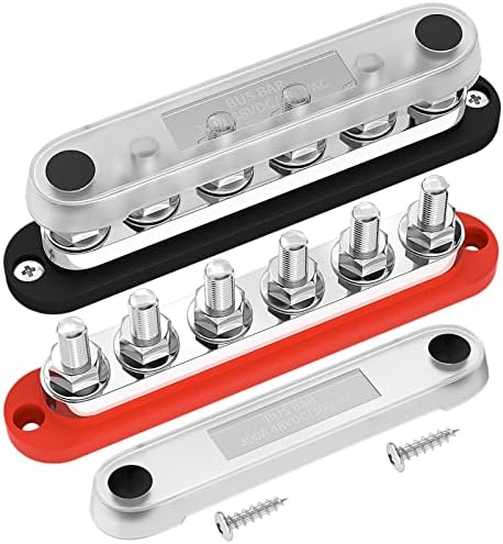 DAIERTEK 300A Bus Bar 12V Marine 12V Power Distribution Block with Cover 6 x 3/8" (M10) Terminal Studs Max 300V AC 48V DC Positive & Ground Busbar for Automotive Car Boat